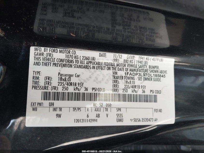 2013 FORD FOCUS ST HATCHBACK 2.0L I-4 DI, DOHC, VVT, TURBO, 252HP