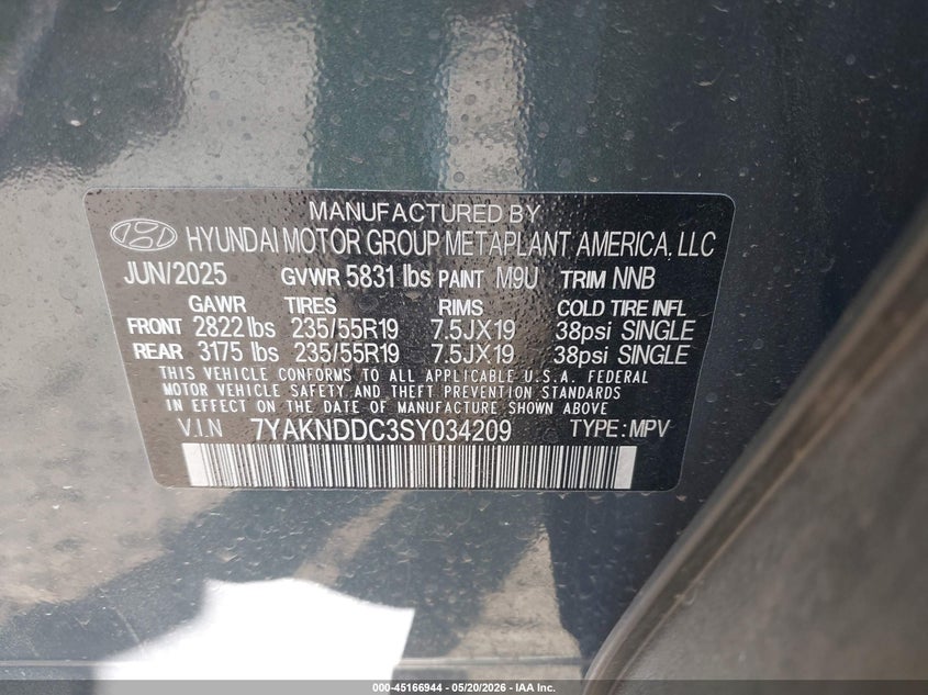 2025 Hyundai Ioniq 5 Sel VIN: 7YAKNDDC3SY034209 Lot: 45166944