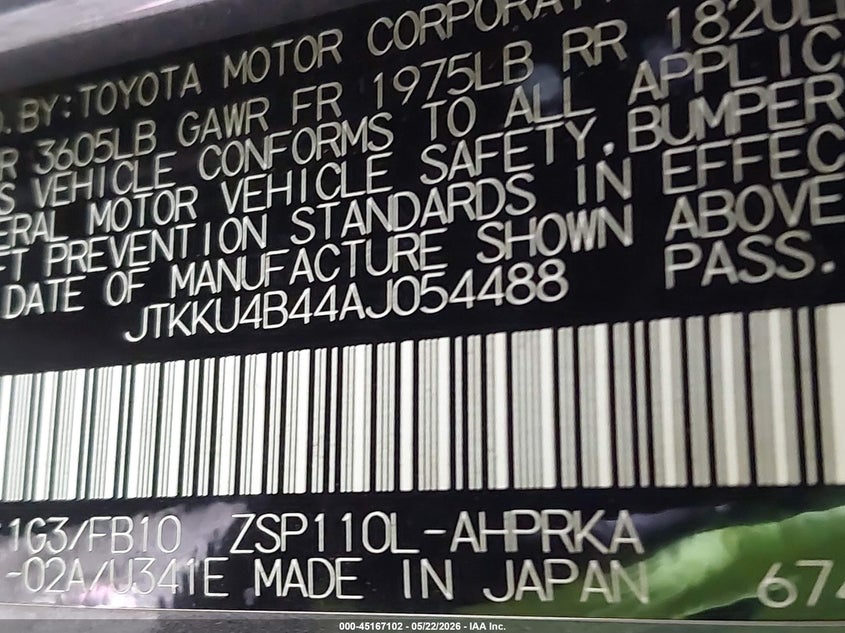 2010 Scion Xd VIN: JTKKU4B44AJ054488 Lot: 45167102