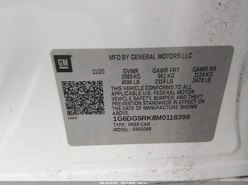 2021 Cadillac Ct4 Sport VIN: 1G6DG5RK8M0118398 Lot: 45167397