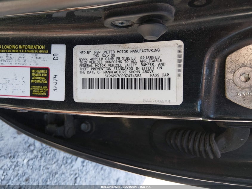 2009 Pontiac Vibe VIN: 5Y2SP67029Z474683 Lot: 45167582