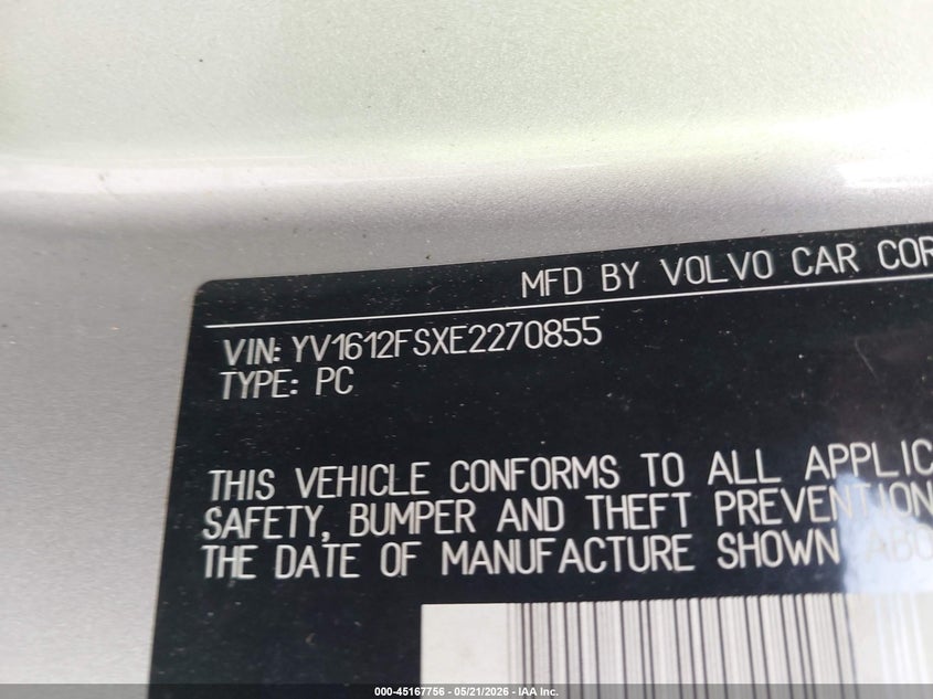 2014 Volvo S60 T5 VIN: YV1612FSXE2270855 Lot: 45167756