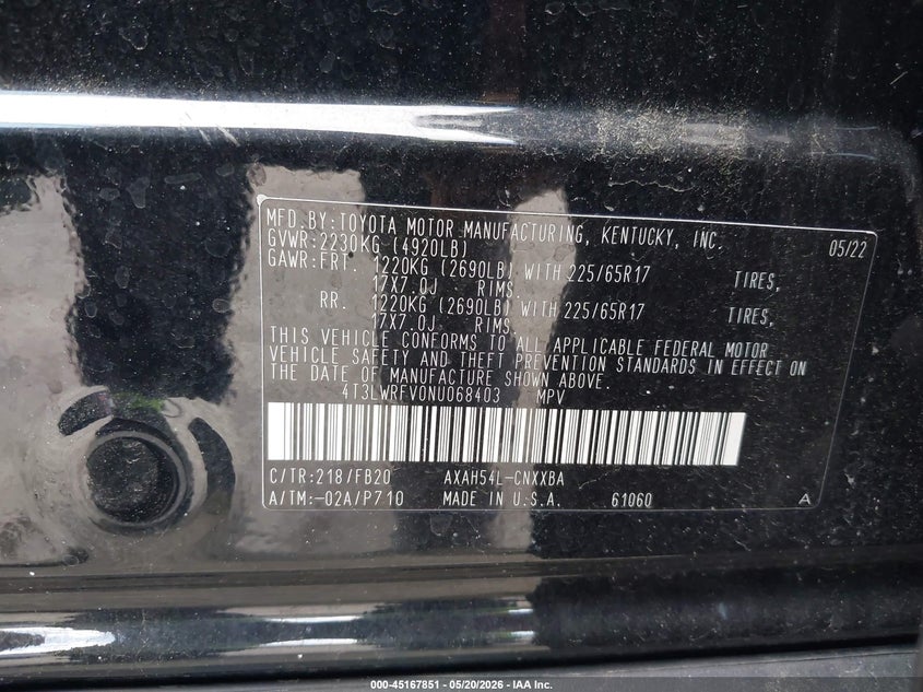 VIN 4T3LWRFV0NU068403 2022 TOYOTA RAV4 HYBRID LE