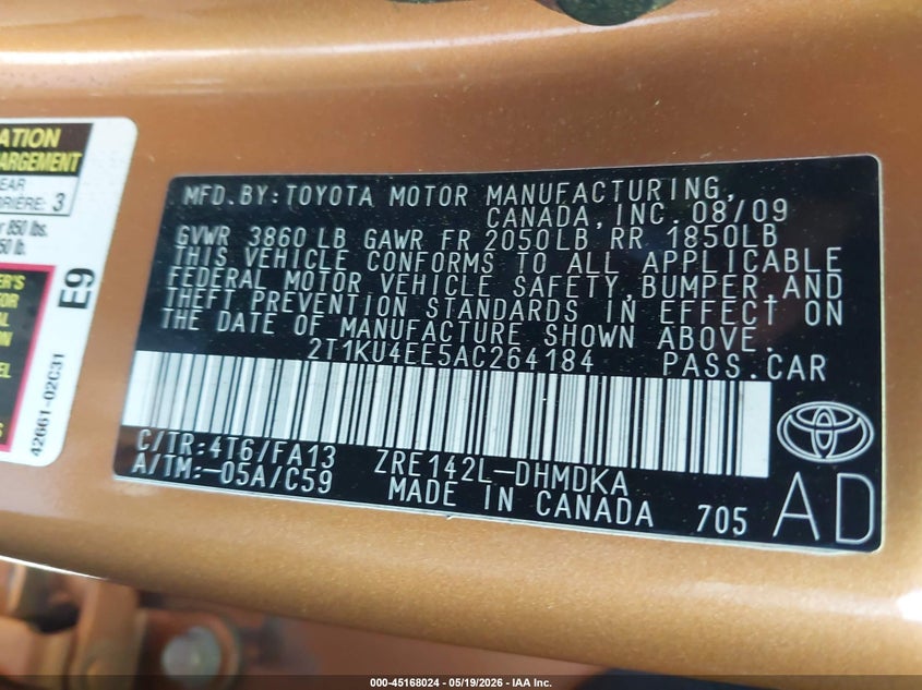 2010 Toyota Matrix VIN: 2T1KU4EE5AC264184 Lot: 45168024