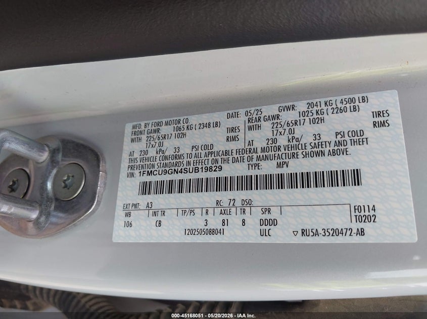 VIN 1FMCU9GN4SUB19829 2025 FORD ESCAPE ACTIVE