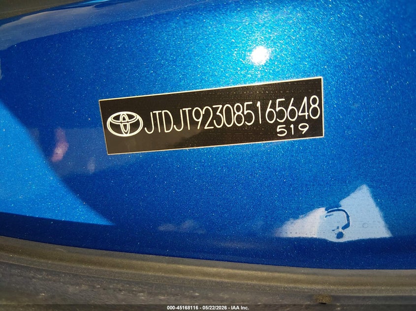 2008 Toyota Yaris VIN: JTDJT923085165648 Lot: 45168116
