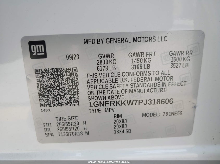 2023 Chevrolet Traverse Fwd Premier VIN: 1GNERKKW7PJ318606 Lot: 45168314