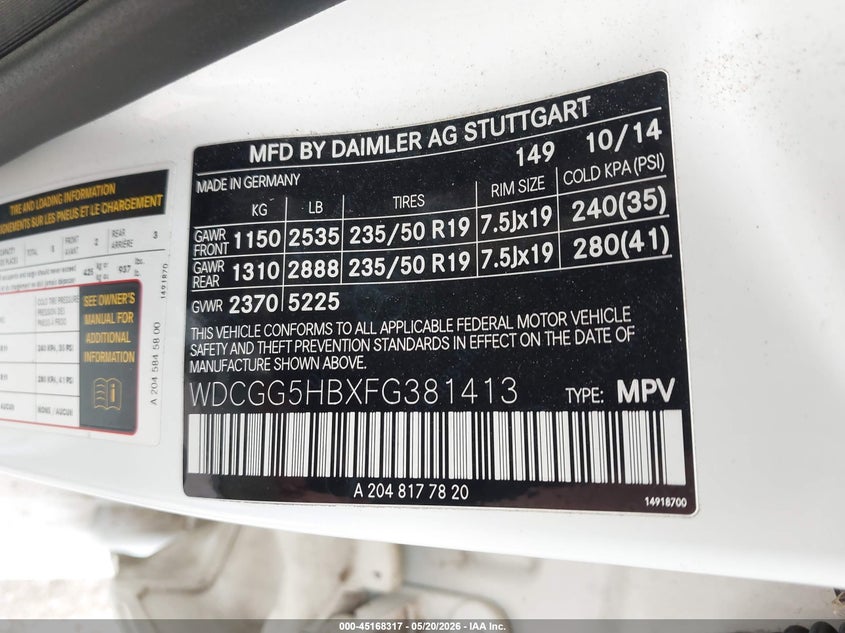 2015 Mercedes-Benz Glk 350 VIN: WDCGG5HBXFG381413 Lot: 45168317