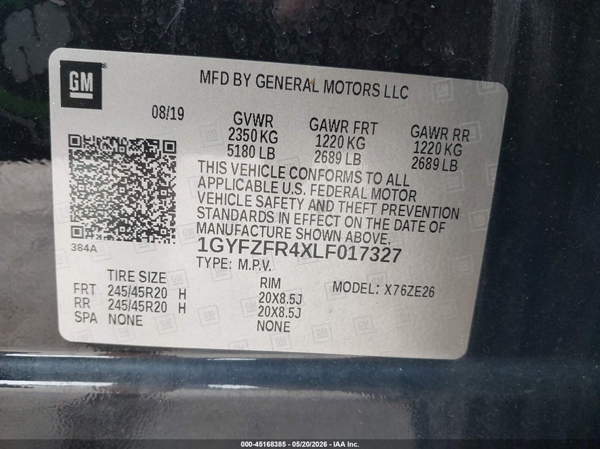 2020 Cadillac Xt4 Awd Sport VIN: 1GYFZFR4XLF017327 Lot: 45168385