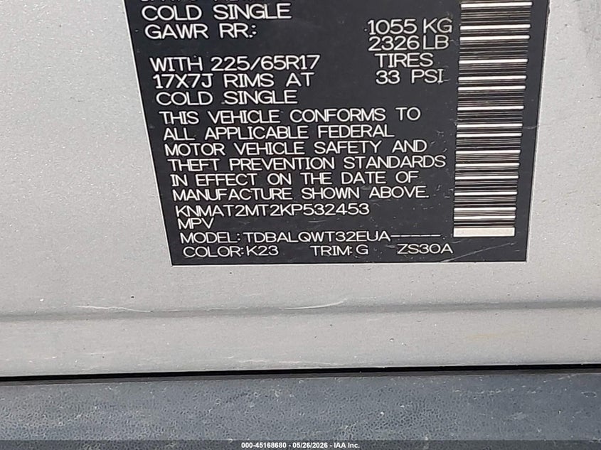 VIN KNMAT2MT2KP532453 2019 NISSAN ROGUE SV