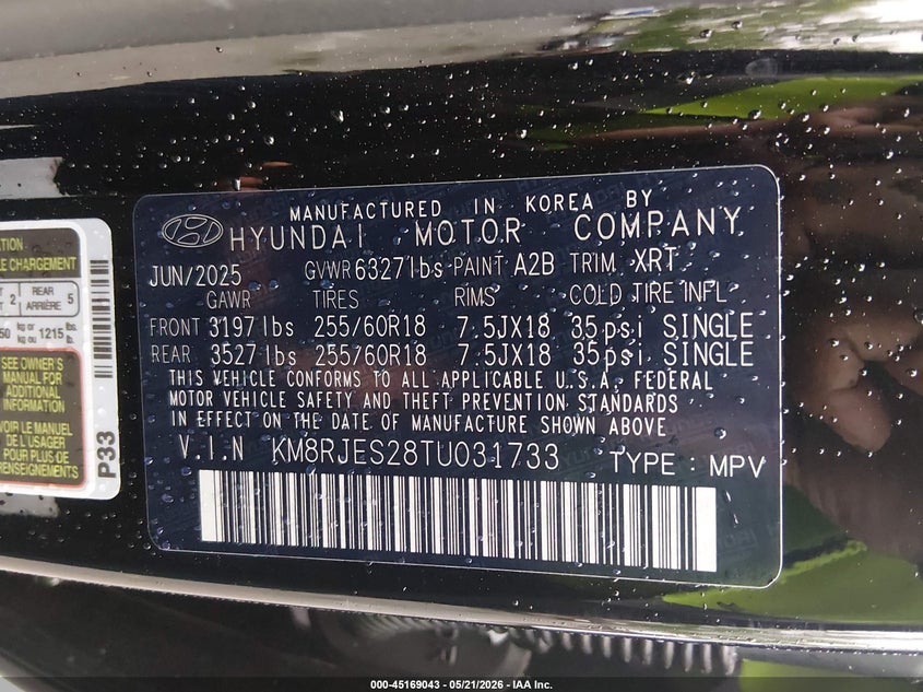 HYUNDAI PALISADE 2026 VIN KM8RJES28TU031733