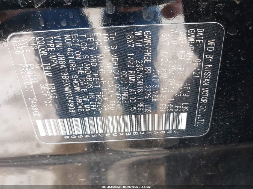 VIN JN8AT3BBXMW234908 2021 NISSAN ROGUE SV INTELLIGENT AWD