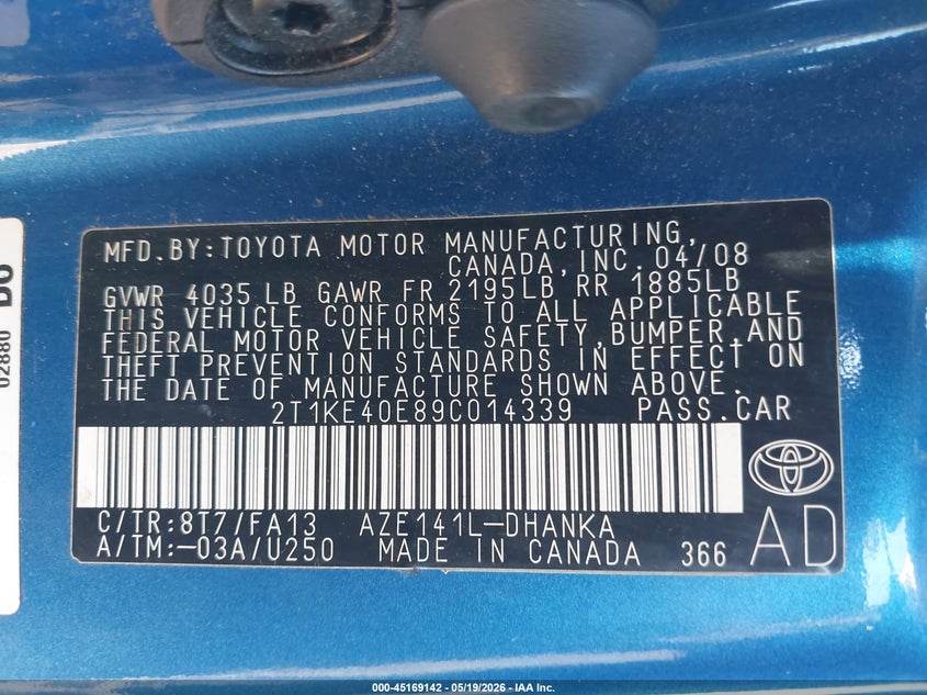 2009 Toyota Matrix S VIN: 2T1KE40E89C014339 Lot: 45169142