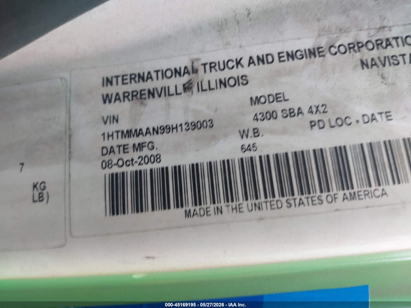2009 International 4000 4300 VIN: 1HTMMAAN99H139003 Lot: 45169195