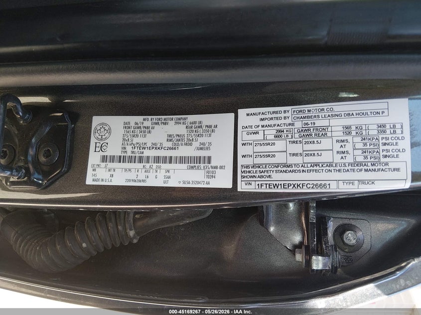 VIN 1FTEW1EPXKFC26661 2019 FORD F-150 XLT