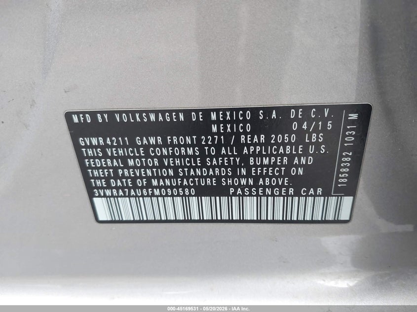 2015 Volkswagen Golf Tdi S 4-Door VIN: 3VWRA7AU6FM090580 Lot: 45169531