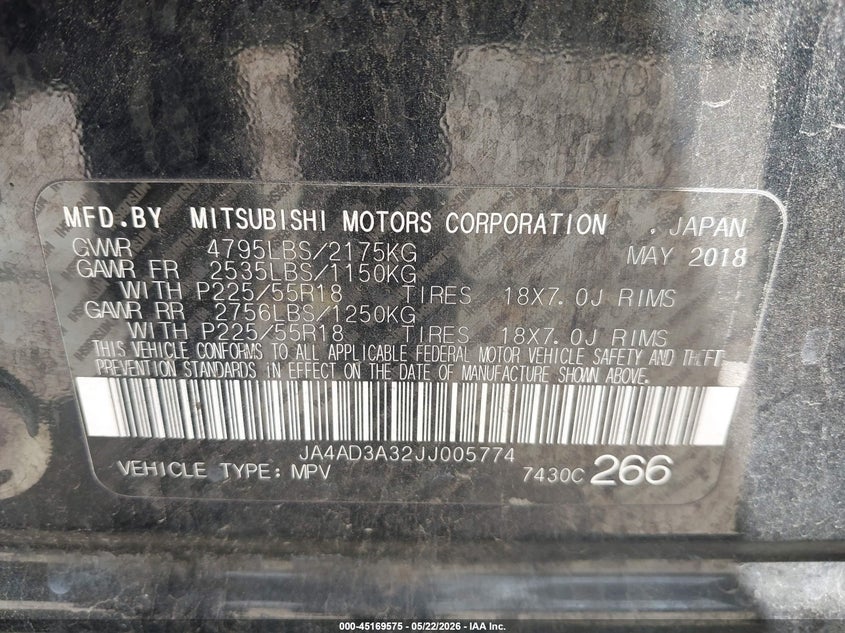 2018 MITSUBISHI OUTLANDER SPORT UTILITY VEHICLE 2.4L I-4 VVT, 166HP