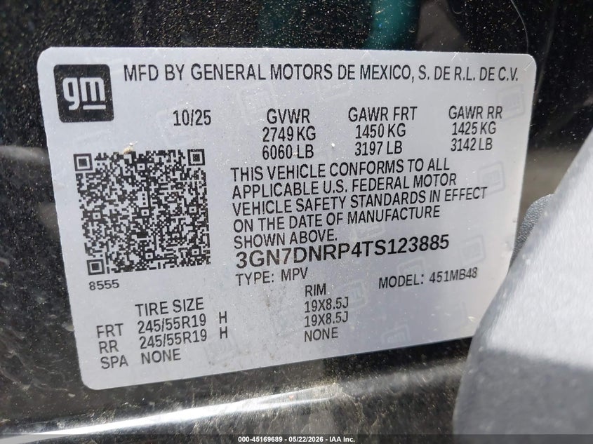 2026 CHEVROLET EQUINOX EV ELECTRIC(VIN: 3GN7DNRP4TS123885