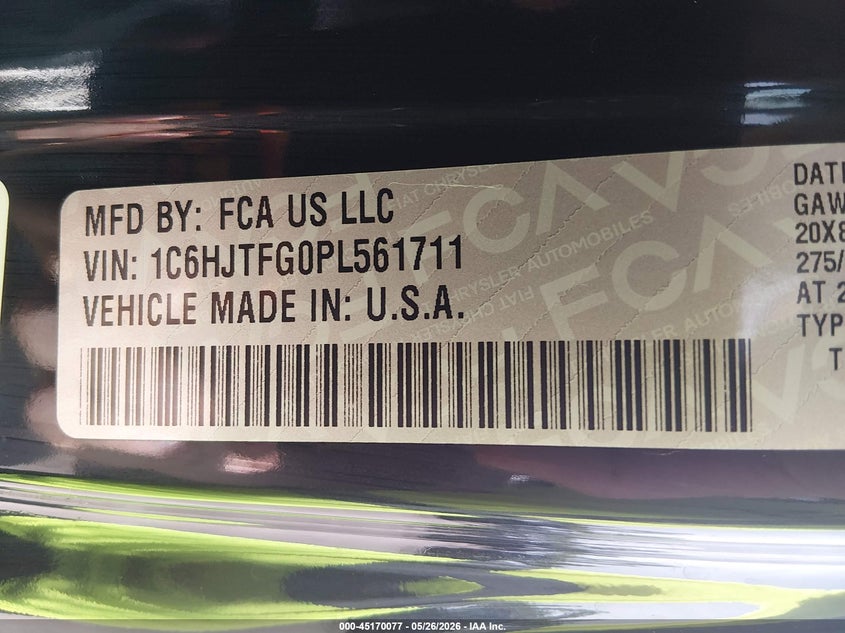 2023 Jeep Gladiator High Altitude 4X4 VIN: 1C6HJTFG0PL561711 Lot: 45170077