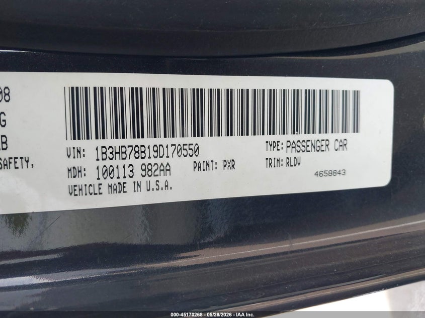 2009 Dodge Caliber 2.4 R/T black Lot 111045170268 Vin 1B3HB78B19D170550