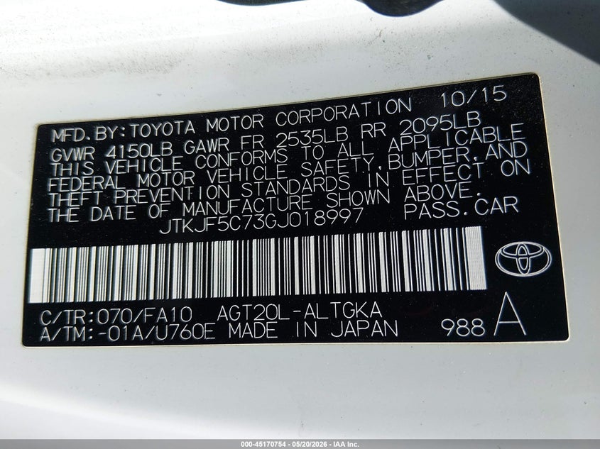 2016 Scion Tc VIN: JTKJF5C73GJ018997 Lot: 45170754
