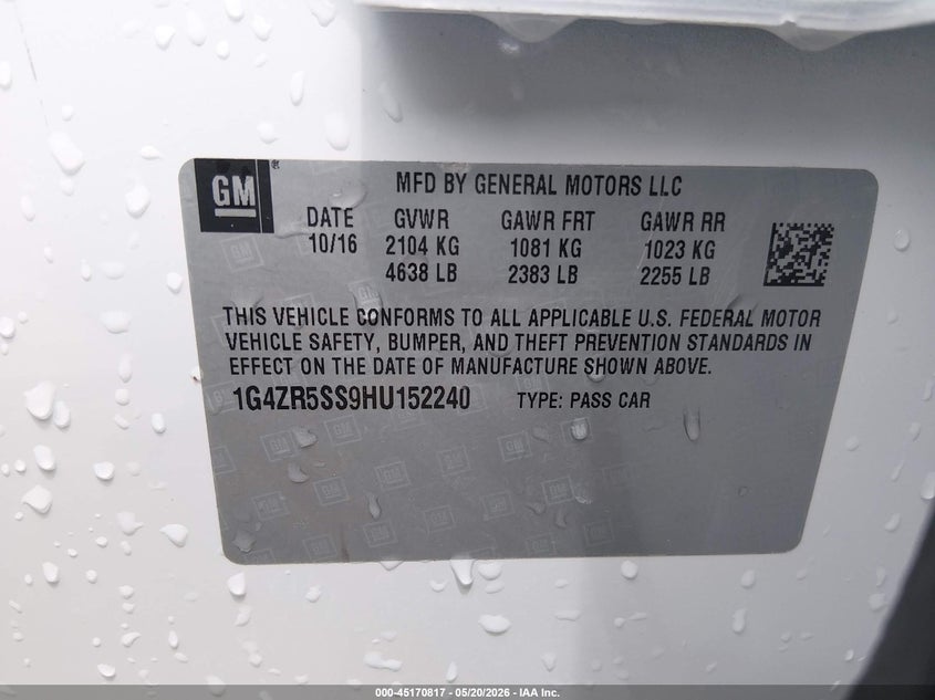 2017 Buick Lacrosse Premium VIN: 1G4ZR5SS9HU152240 Lot: 45170817