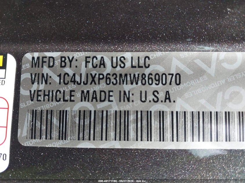 2021 Jeep Wrangler 4Xe Unlimited Sahara 4X4 VIN: 1C4JJXP63MW869070 Lot: 45171190
