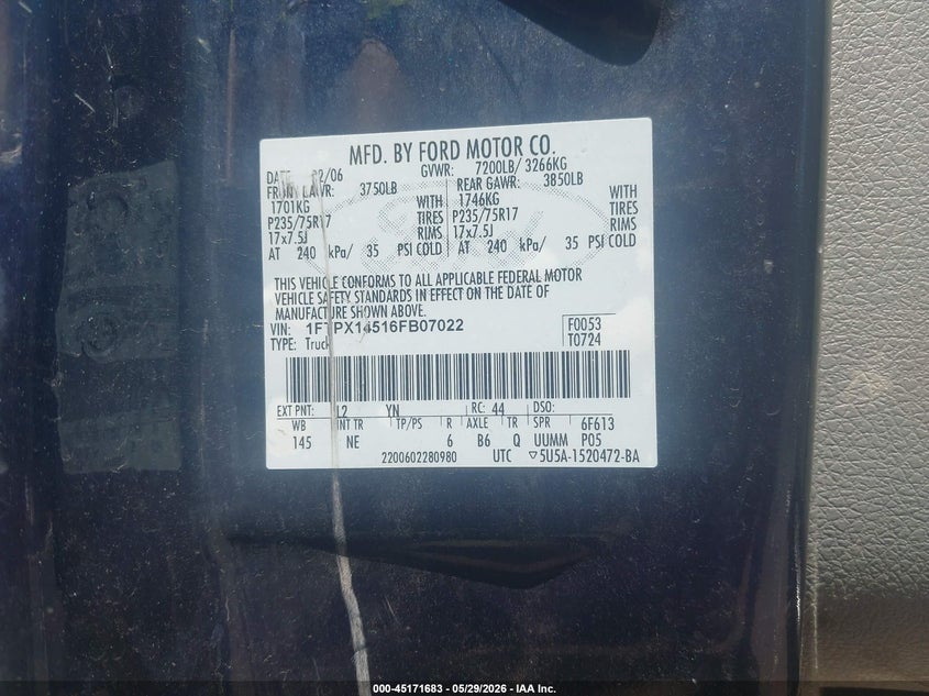 2006 FORD F-150 TRUCK 5.4L V-8 VVT, 300HP