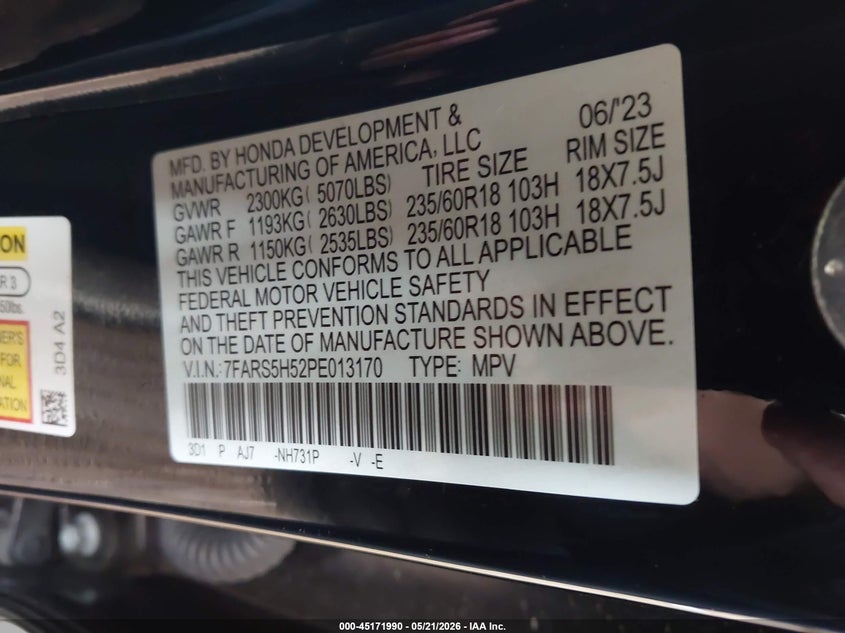 VIN 7FARS5H52PE013170 2023 HONDA CR-V HYBRID SPORT
