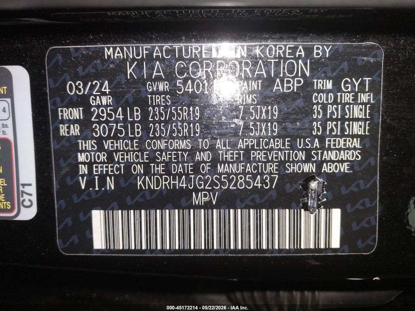 VIN: KNDRH4JG2S5285437 2025 KIA SORENTO HYBRID EX