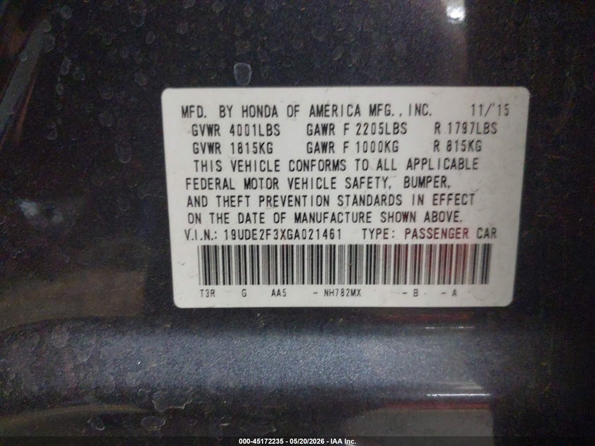 2016 Acura Ilx 2.4L/Acurawatch Plus Package VIN: 19UDE2F3XGA021461 Lot: 45172235