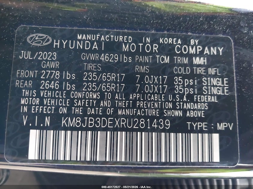 VIN KM8JB3DEXRU281439 2024 HYUNDAI TUCSON SEL