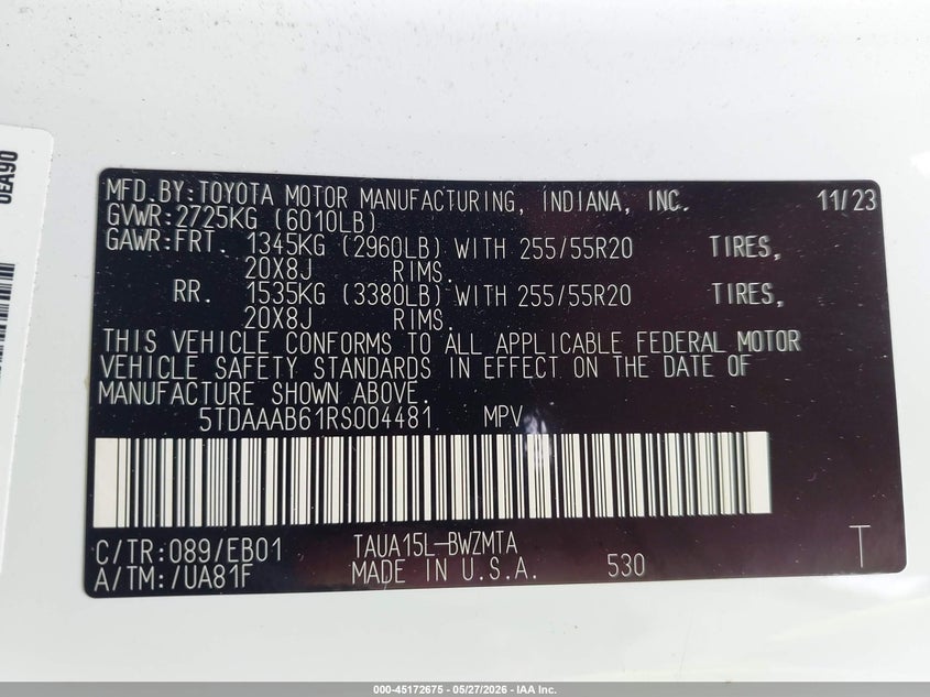 2024 Lexus Tx 350 Premium VIN: 5TDAAAB61RS004481 Lot: 45172675