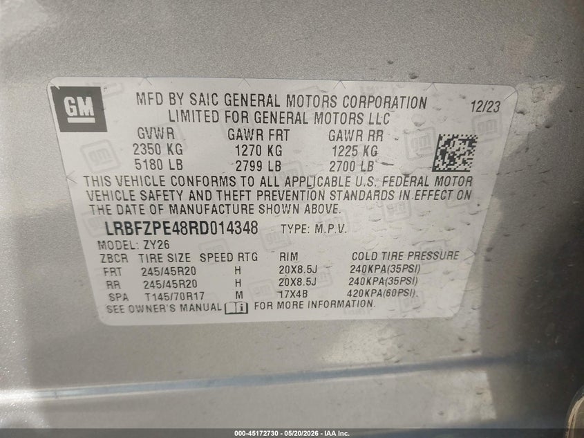 VIN: LRBFZPE48RD014348 2024 BUICK ENVISION SPORT TOURING AWD