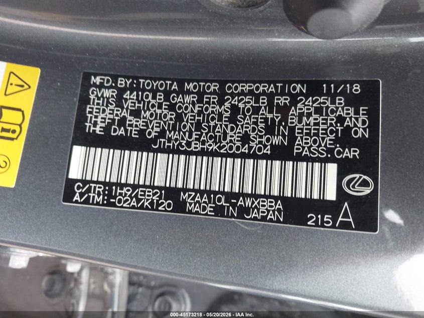 2019 Lexus Ux 200 F Sport VIN: JTHY3JBH9K2004704 Lot: 45173218