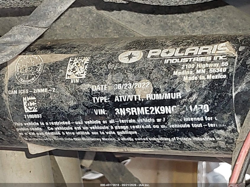2022 Polaris Rzr Pro R 4 Sport VIN: 3NSRME2K9NG381470 Lot: 45173518