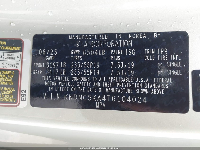 2026 Kia Carnival Mpv Hybrid Ex VIN: KNDNC5KA4T6104024 Lot: 45173576