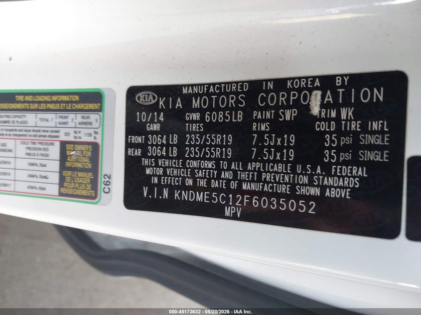 2015 Kia Sedona Sx Luxury VIN: KNDME5C12F6035052 Lot: 45173632
