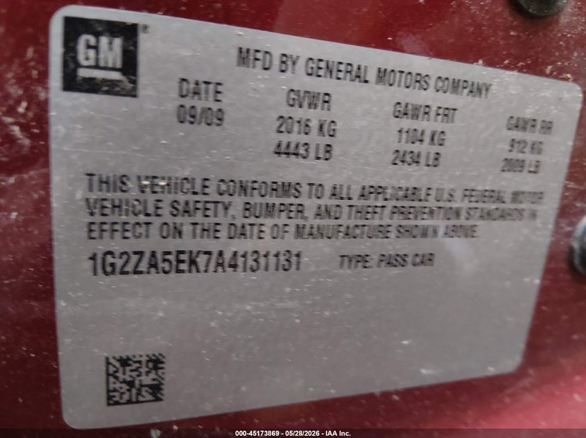 2010 Pontiac G6 VIN: 1G2ZA5EK7A4131131 Lot: 45173869