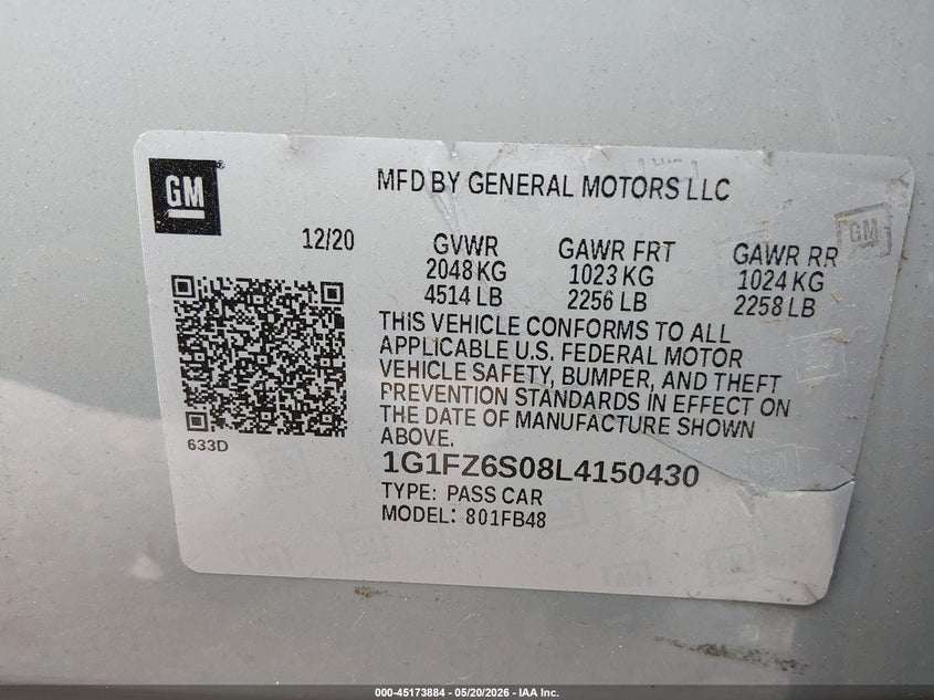 2020 Chevrolet Bolt Ev Fwd Premier VIN: 1G1FZ6S08L4150430 Lot: 45173884