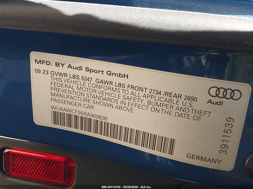 2024 Audi Rs 5 Sportback Tfsi Quattro Tiptronic VIN: WUAAWCF55RA900636 Lot: 45174193