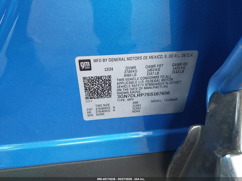 VIN 3GN7DLRP7SS167656 2025 CHEVROLET EQUINOX EV LT