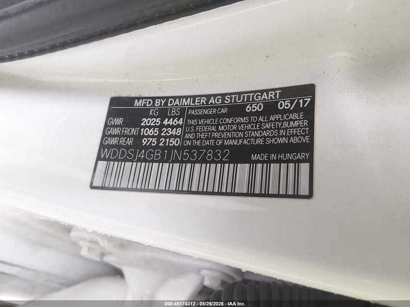 2018 Mercedes-Benz Cla 250 4Matic VIN: WDDSJ4GB1JN537832 Lot: 45174312