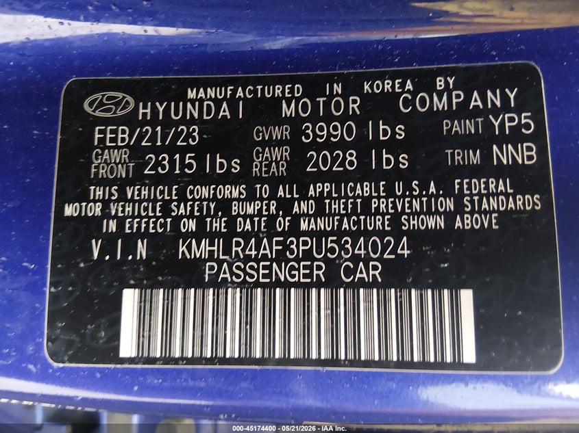 VIN KMHLR4AF3PU534024 2023 HYUNDAI ELANTRA N LINE
