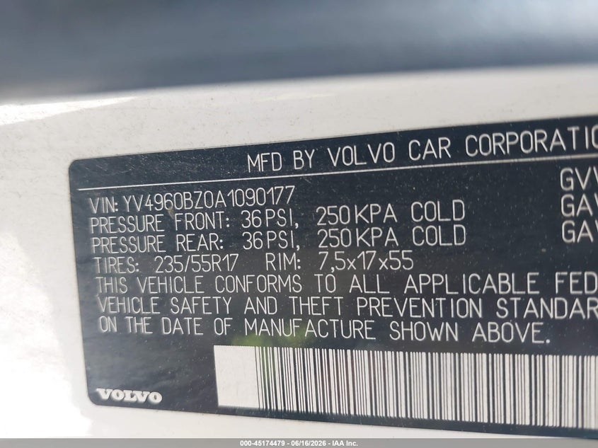 2010 Volvo Xc70 3.2 VIN: YV4960BZ0A1090177 Lot: 45174479