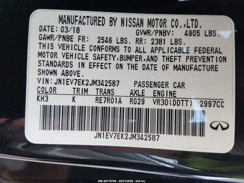 2018 Infiniti Q60 3.0T Luxe VIN: JN1EV7EK2JM342587 Lot: 45175785