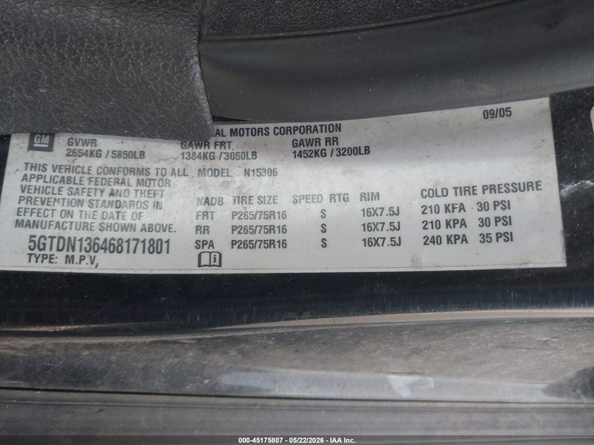 2006 Hummer H3 Suv VIN: 5GTDN136468171801 Lot: 45175807