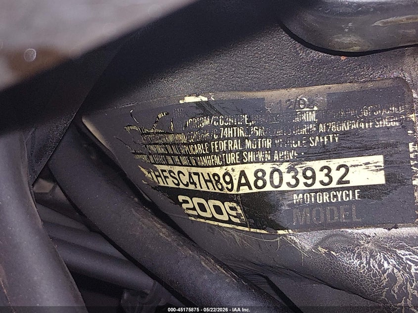2009 Honda Gl1800 VIN: 1HFSC47H89A803932 Lot: 45175875