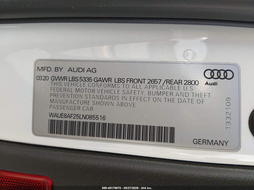 2020 Audi A6 Premium Plus 45 Tfsi Quattro S Tronic VIN: WAUE8AF25LN085516 Lot: 45176070