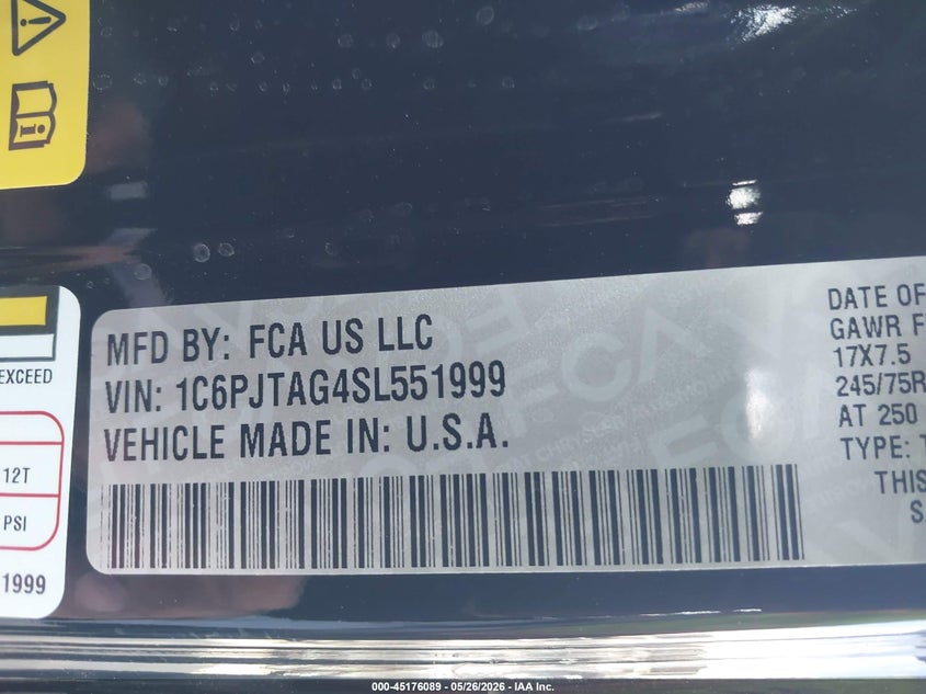 JEEP GLADIATOR 2025 VIN 1C6PJTAG4SL551999